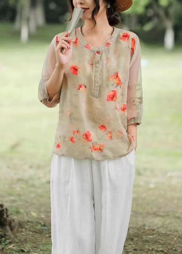 Black Print Tulle Patchwork Shirts Half Sleeve