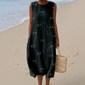 Cute Cat Face Pattern Comfy Linen Tank Dress elevenforest