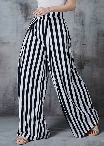 Black Striped Chiffon Wide Leg Pants Fall