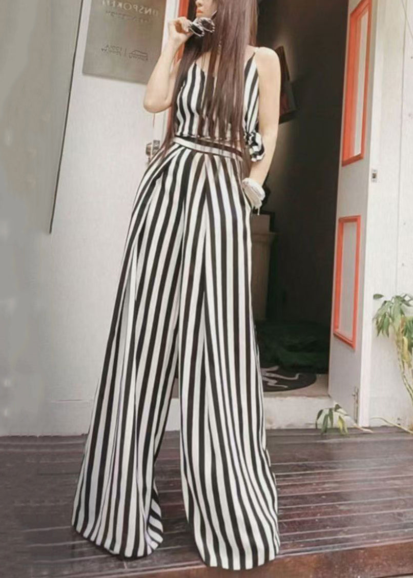 Summer New Thin Black White Striped Wide Leg Pants