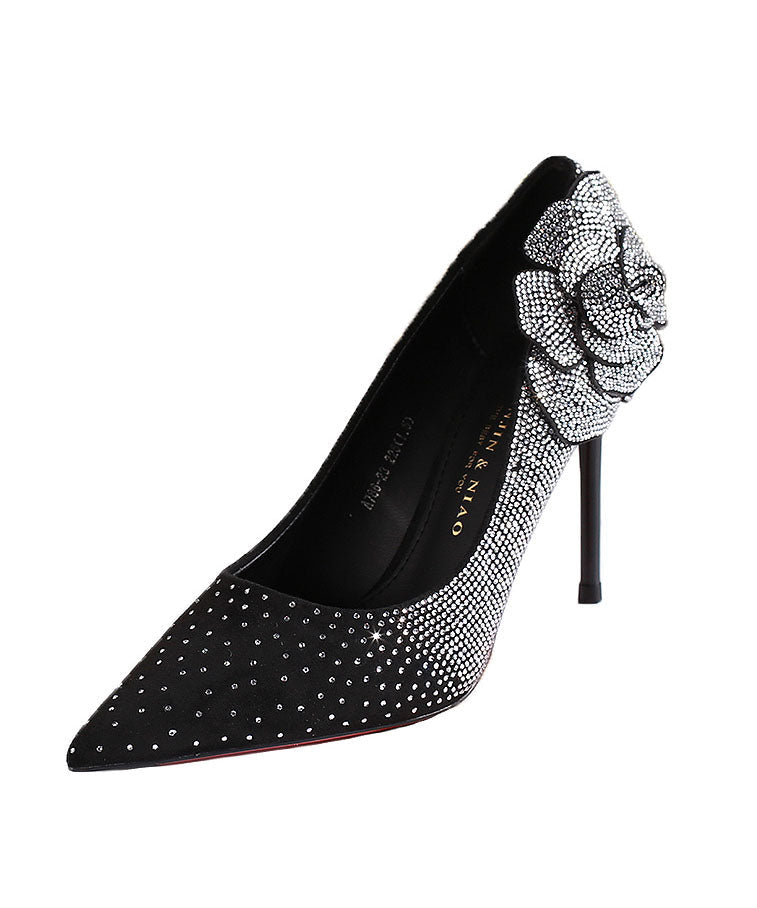 Yellow Zircon Splicing Stiletto High Heels Pointed Toe