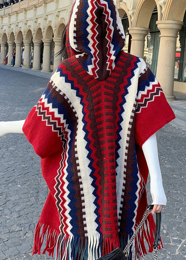 Style Red Hooded Cape Style Shawl Coat