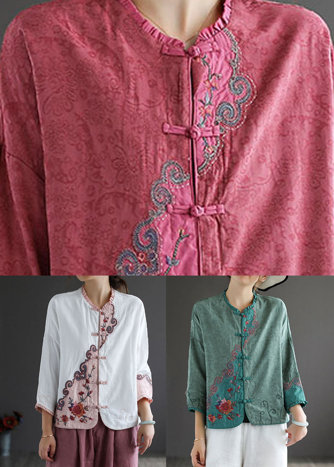 White Ruffled Embroideried Patchwork Cotton Tops Spring