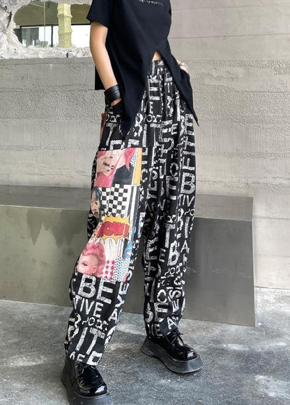 Black Graphic High Waist Wide Leg Pants
