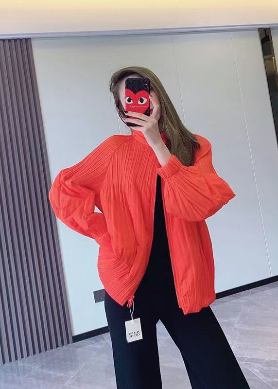 Orange Zip Up Fine Cotton Filled Thin Jackets Spring