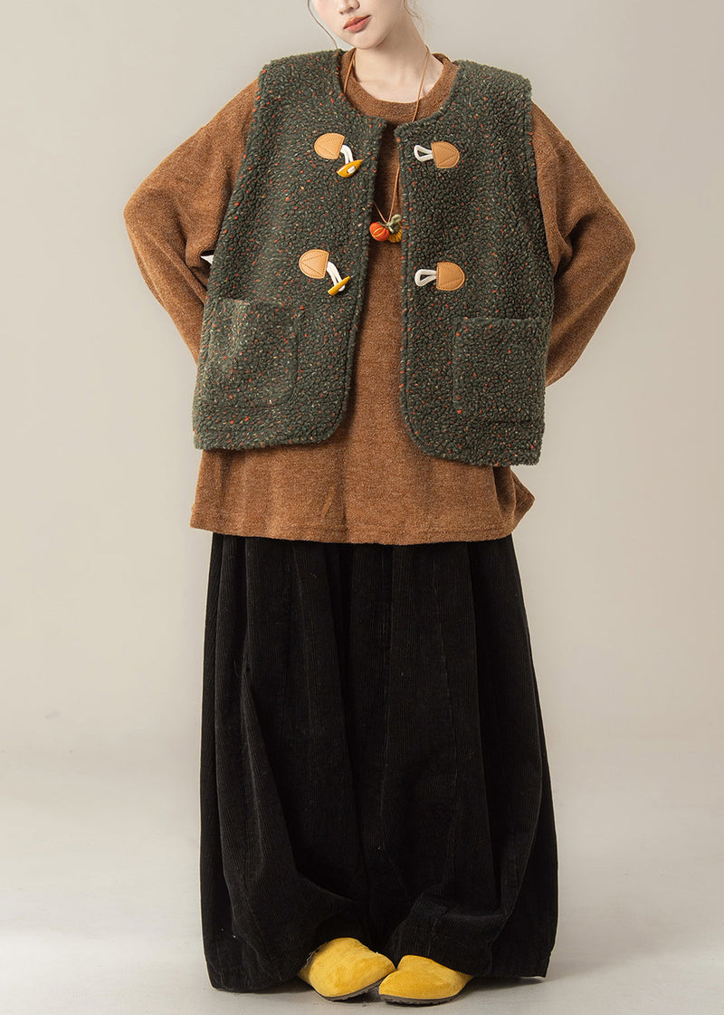 Japanese Style Green Vest and Top Pants Three Pieces Set Winter