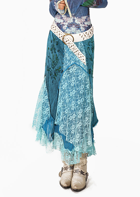 Blue Lace Patchwork a Line Skirts