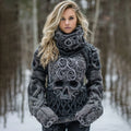 Women's Vintage Rose Skull Jacquard Chunky Knit Ombre Turtleneck Sweater elevenforest