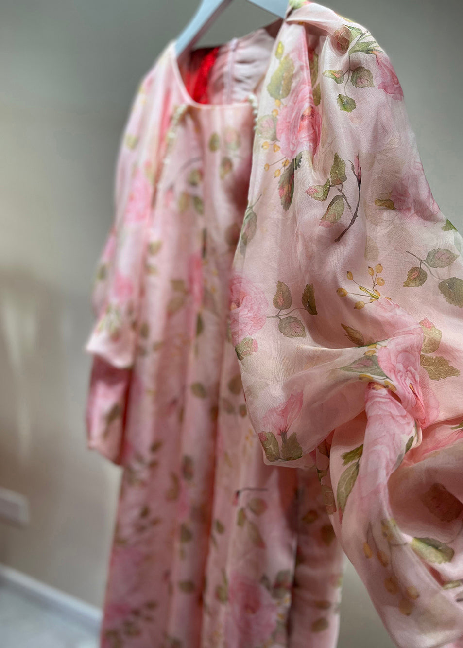 Pink Pearl Print Patchwork Tulle Dress Fall