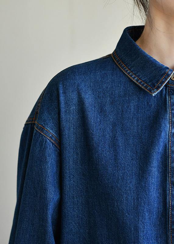 Blue Long Sleeve Cotton Spring Dress