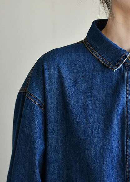 Blue Long Sleeve Cotton Spring Dress