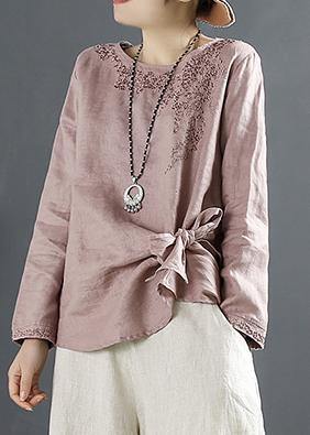 O Neck Blouse Ideas Pink Embroidery Tops