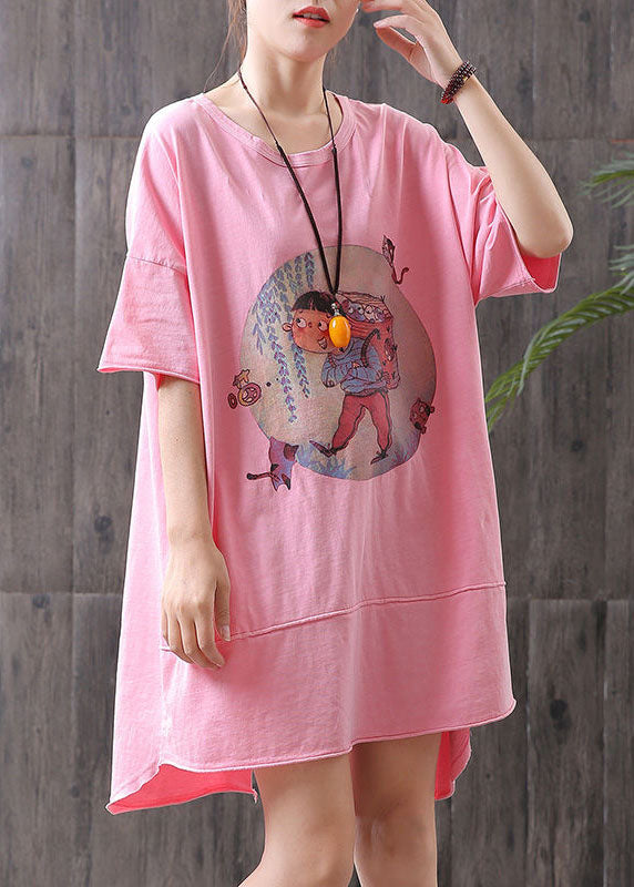 Diy Grey O-neck Print Asymmetrical Design Fall Dress Half Sleeve
