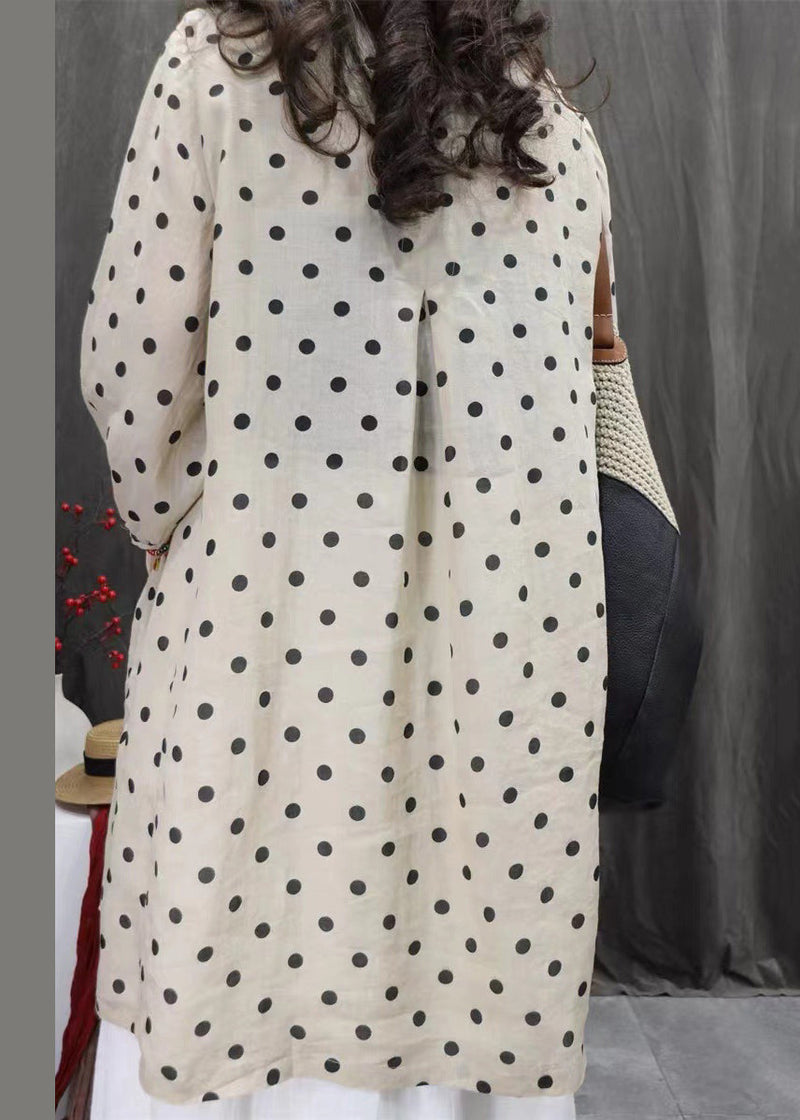 White Dot Button Pockets Cotton Shirts Dress Fall