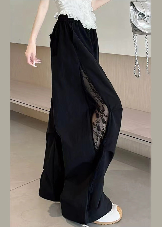 Black Oversized Patchwork Spandex Pants Fall