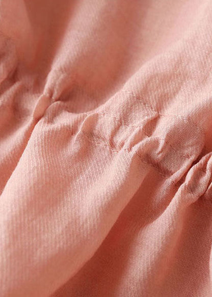 Pink Cinched Patchwork Linen Blouse Tops Half Sleeve
