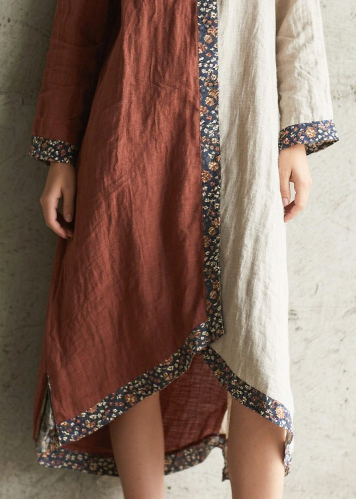 Colorblock Asymmetrical Patchwork Cotton Maxi Dresses Spring