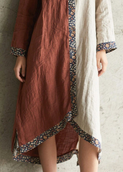 Colorblock Asymmetrical Patchwork Cotton Maxi Dresses Spring