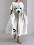 Comstylish Lovely Fuzzy Dog Paw Print Linen Blend Maxi Dress