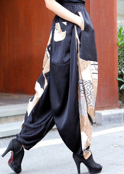 Loose Black Patchwork Apricot Spring Pants