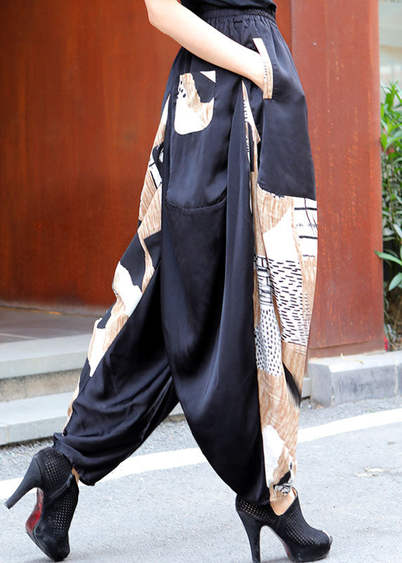 Loose Black Patchwork Apricot Spring Pants