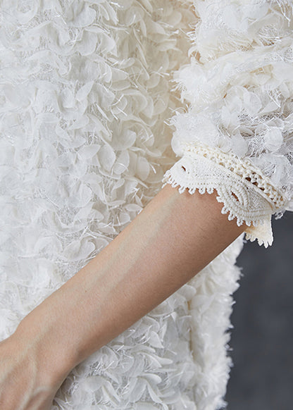 White Tasseled Patchwork Lace Knit Loose Coat Spring