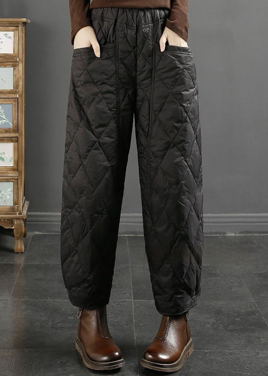 French Black Oversized High Waist Fine Cotton Filled Harem Pants