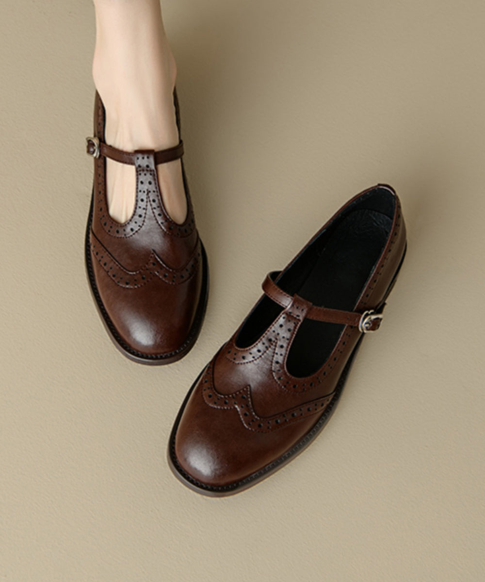 Splicing Loafers for Brown Cowhide Leather