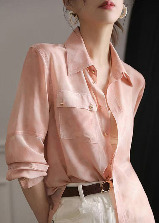 Pink Peter Pan Collar Button Chiffon Blouse Top Spring