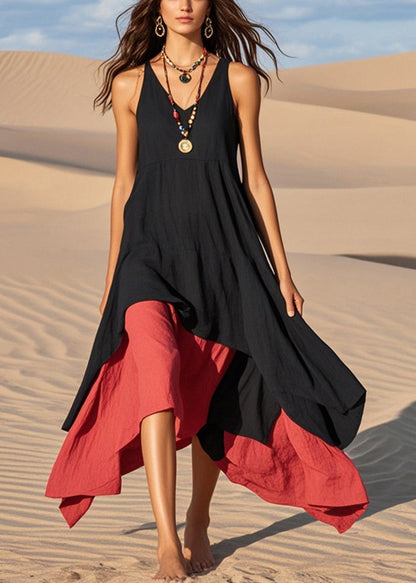 Black Asymmetrical Exra Large Hem Cotton Sundress Summer