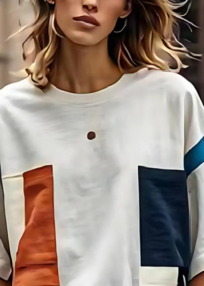 Diy White Oversized Patchwork Applique Linen Tops Summer