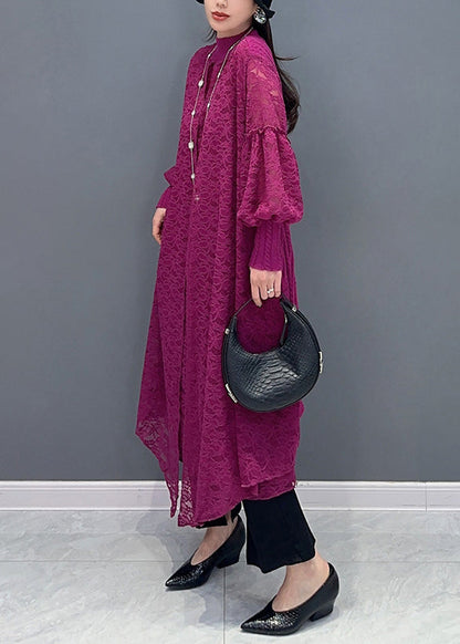 Rose Ruffled False Two Pieces Lace Dress Spring