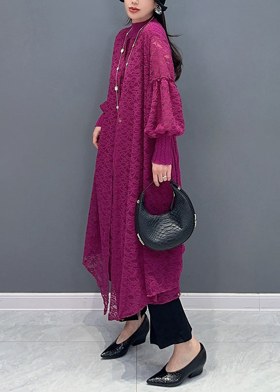 Rose Ruffled False Two Pieces Lace Dress Spring