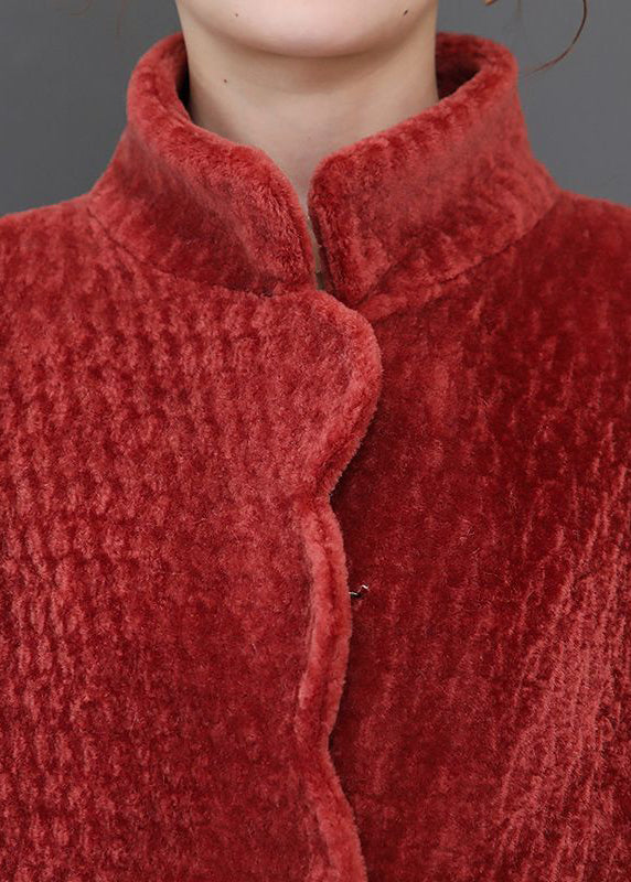 Watermelon Red Oversized Thick Cashmere Jackets Winter