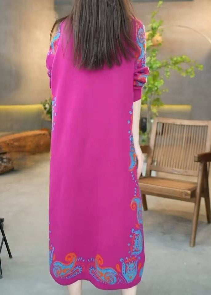 Rose O Neck Jacquard Knit Sweater Dress Winter