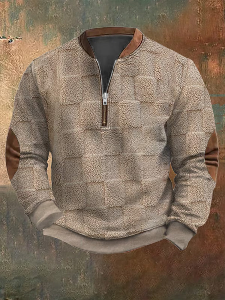 Men's Plush Texture Print Casual Zipper Sweatshirt elevenforest