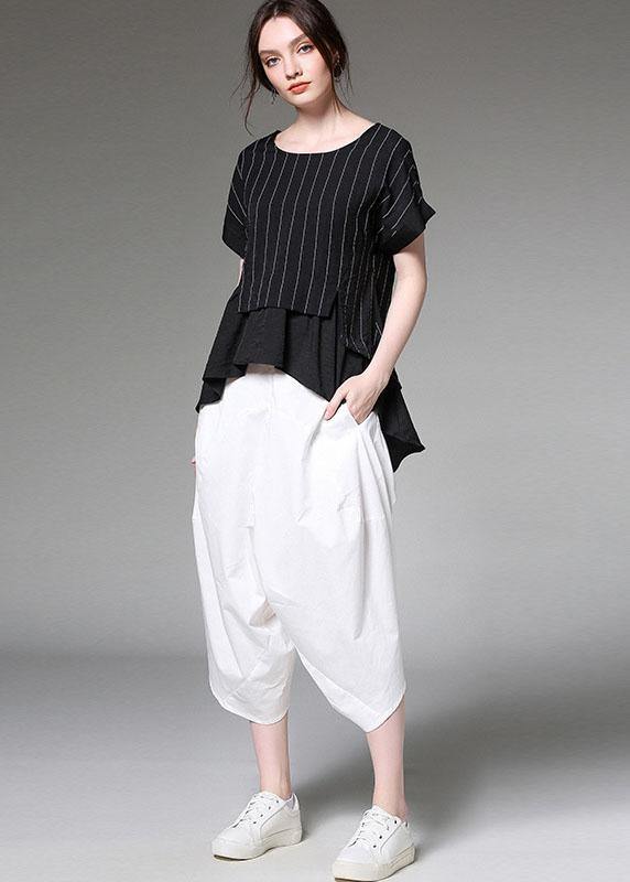 White Pockets Patchwork Cotton Harem Pants