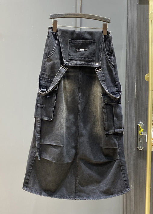 French Blue Pockets Side Open Denim Jumpsuit Sleeveless