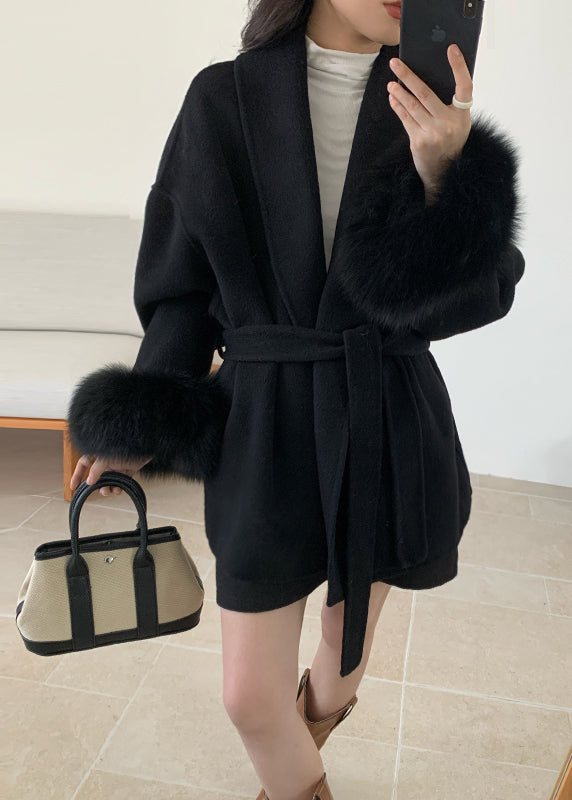 Style Grey Peter Pan Collar Faux Fur Patchwork Woolen Coat Winter