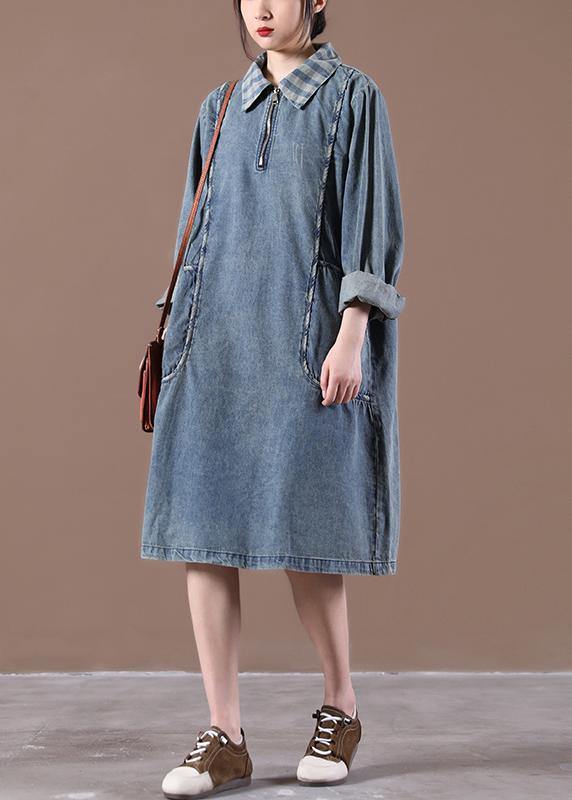 Blue Tunics for Collar Long Spring Dress