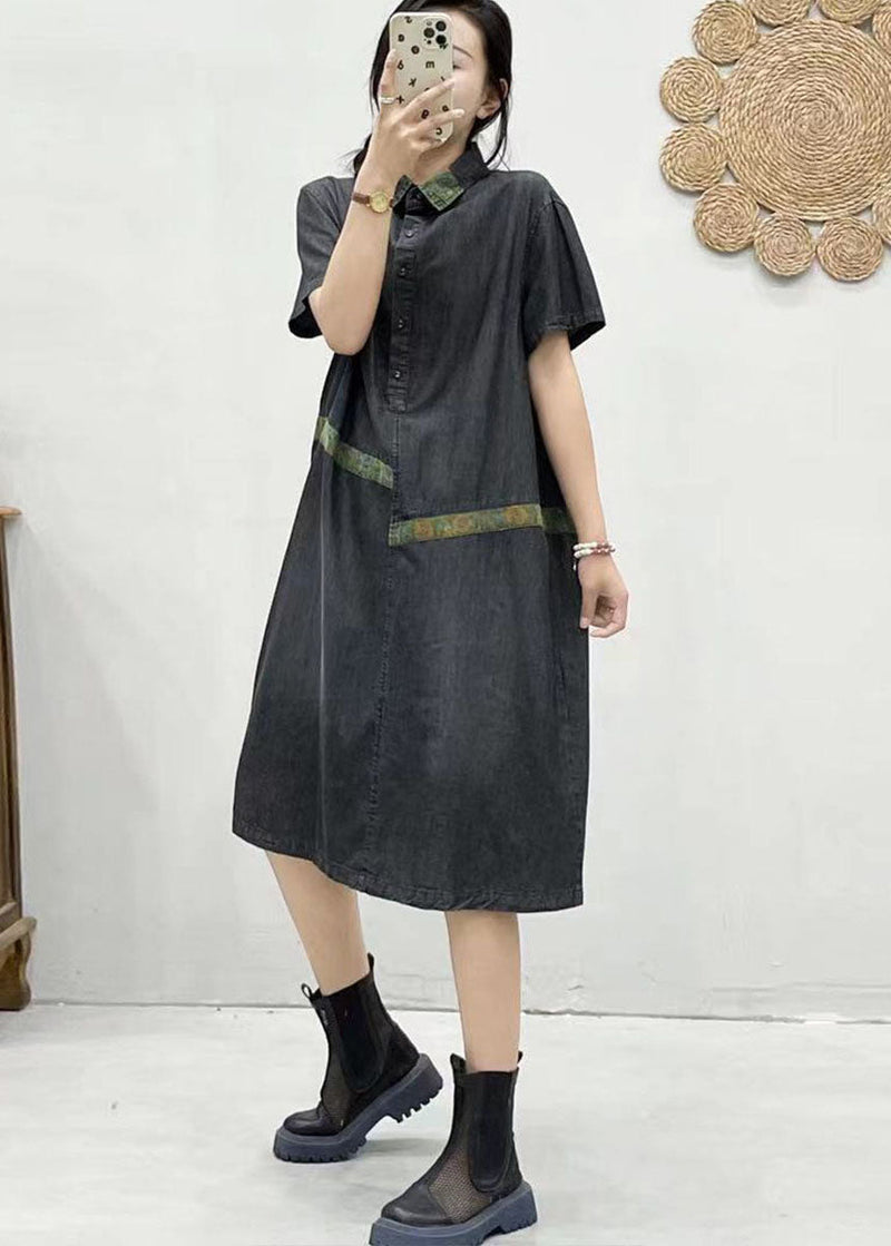 Blue Peter Pan Collar Patchwork Denim Dress Summer