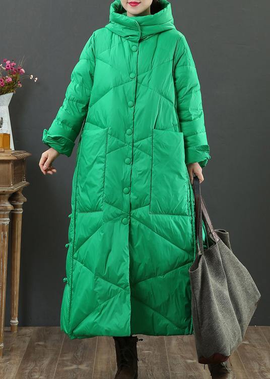 Fine Green Warm Winter Coat Oversize Down Jacket Hooded Button Down Jackets