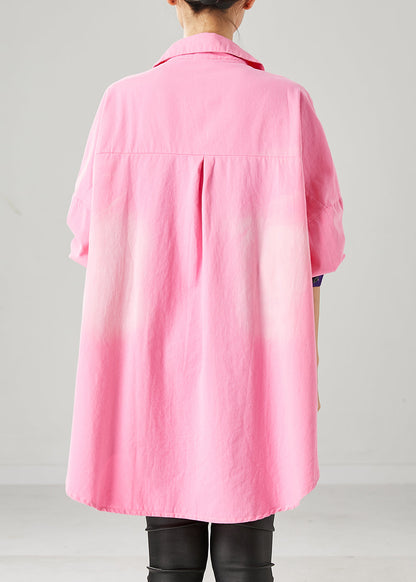Modern Pink Oversized Patchwork Cotton Shirt Tops Fall