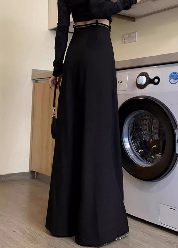 New Black Lace Up High Waist Spandex Wide Leg Pants Fall