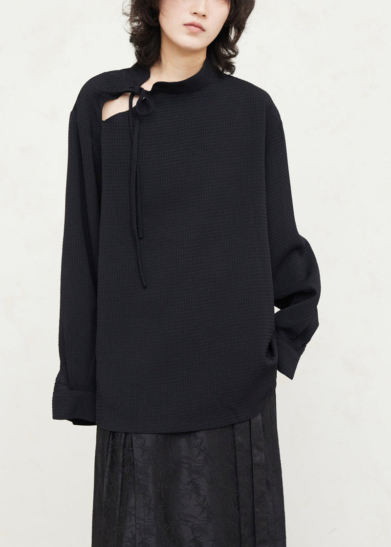 Black Tie Lace Shirts Lantern Sleeve