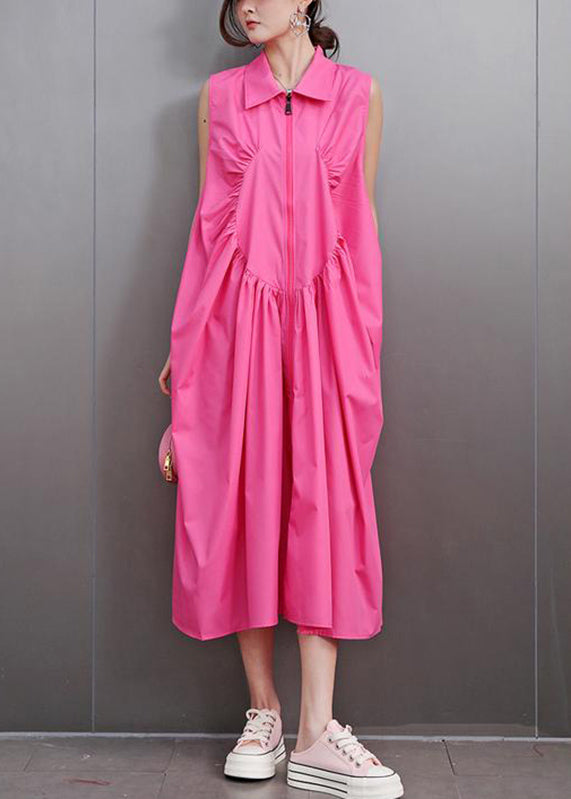Red Peter Pan Collar Zippered Maxi Dress Sleeveless