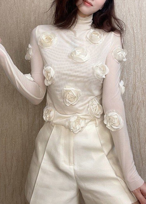 Art Beige Tulle T Shirts Spring