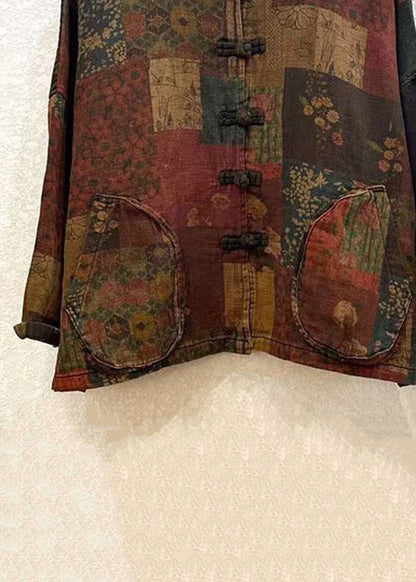Print Button Patchwork Cotton Coat Long Sleeve Spring