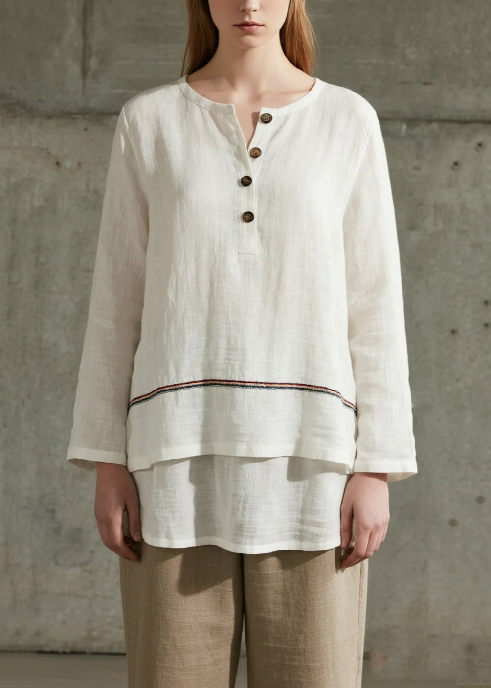 White Oversized Patchwork Cotton Tops Spring