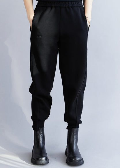 Classy Black Asymmetrical Pockets Beam Pants Spring